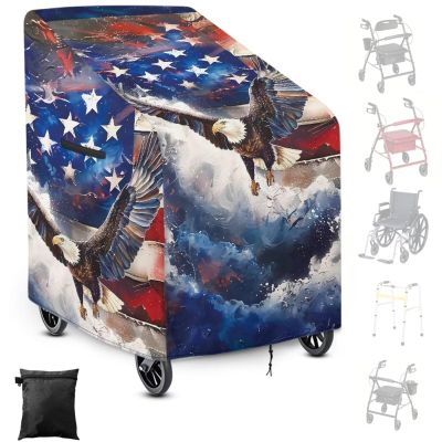 Cugasmaru Walker Covers American Flag Eagle Waterproof Wheelchair Covers for Travel Outdoor Patriotic Dustproof Cover, Rollator Accessories for Seniors Independence Day Gifts