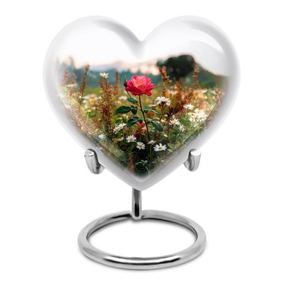 Remembrate Rose Mini Cremation Urns for Human Ashes for Adult Man - White Flowers Heart Urn for Ashes for Mom and Dad - Memorial Burial Urns - Keepsake Ash Urn for Adult Male and Female 3 Inch