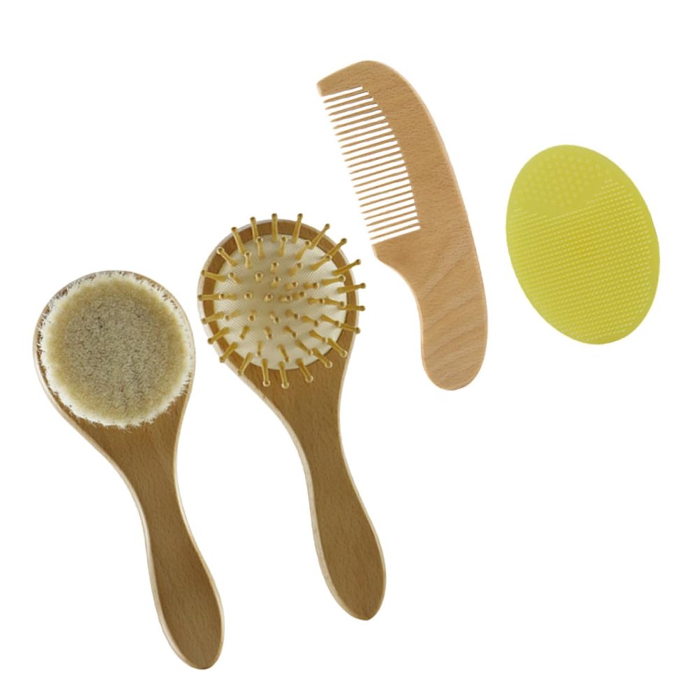 DEARMAMY 1set Gentle Newborn Brush Comb Set Wool Brush for Home Bath Soft Hair Comb Set Safe for Skin
