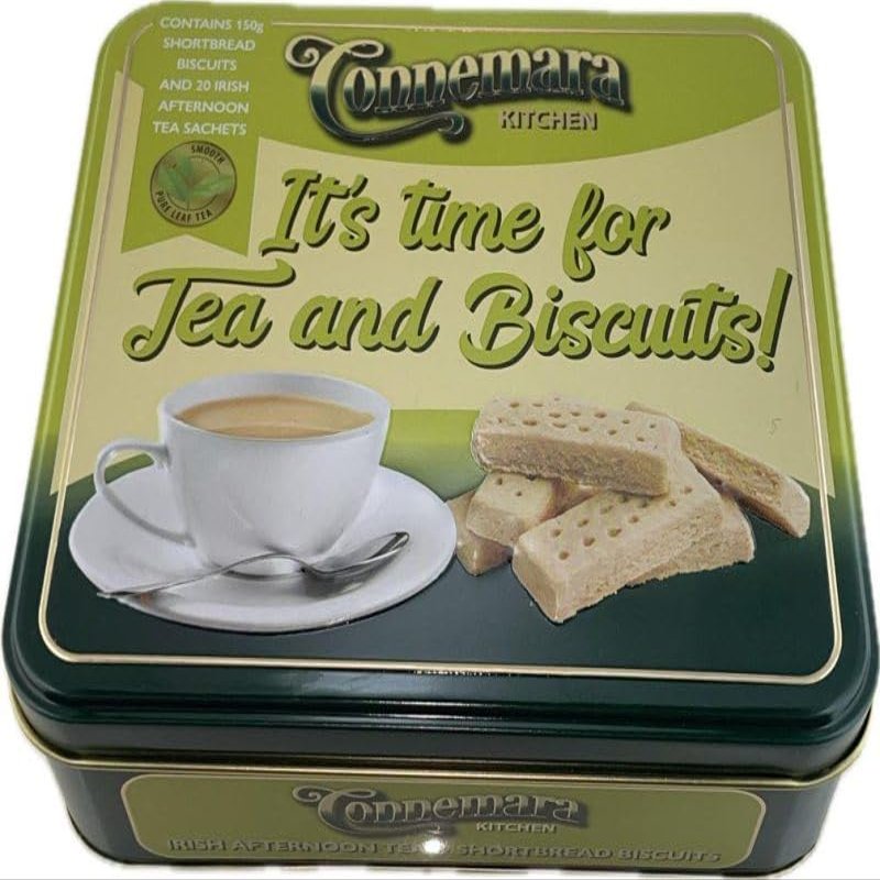 JC Walsh and Sons Connemara Irish Tea & Shortbread Biscuits Combo 20 Tea Sachets & 5.29oz Butter Cookies in Reusable Tin Gift for Tea Lovers (Afternoon Tea & Biscuits)