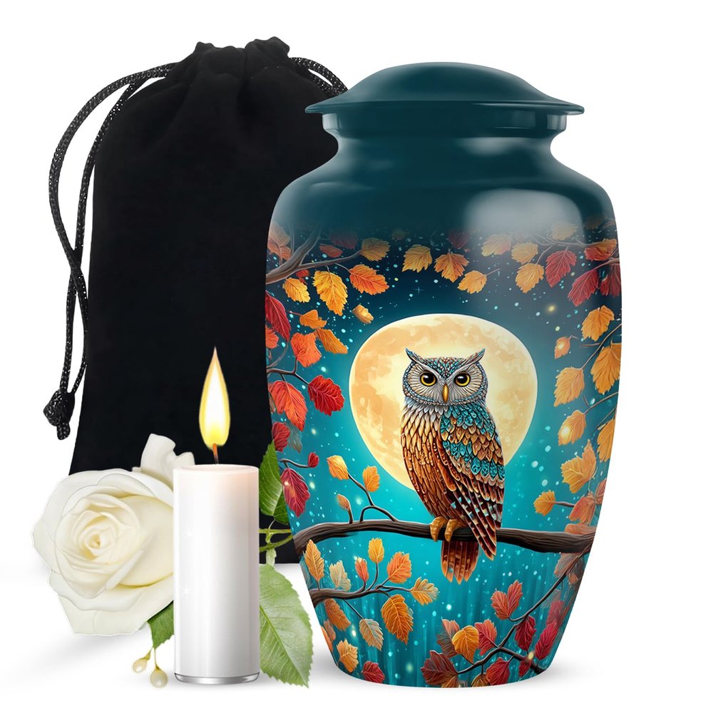 JAGASY Owl Large Urn for Ashes Adult Male Memorial Urn for Dad Human Ashes Cremation Funeral Container for Burial Remains-10 Inch