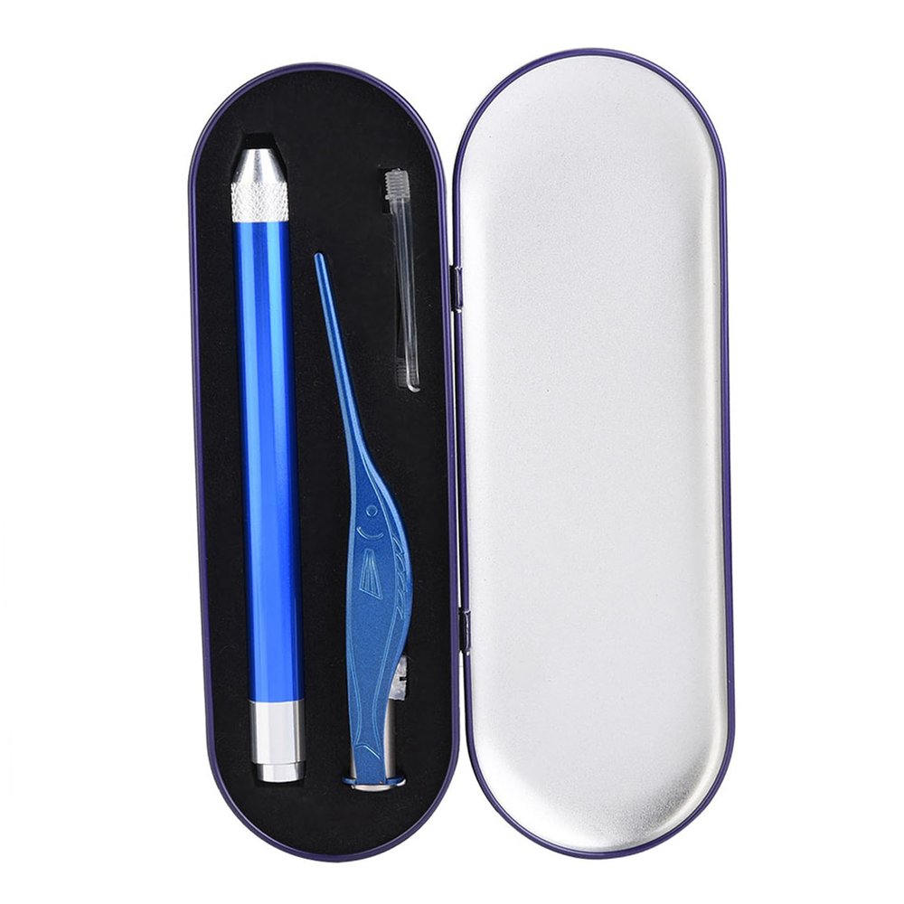 Fydun Baby Earwax Removal, Safety Cotton Buds Set Stainless Steel Luminous Visible Durable Tweezer Earpick for T Safe Soft Ear Pick Wax Remover Cleaner with Storage Box Kid Child (Blue)