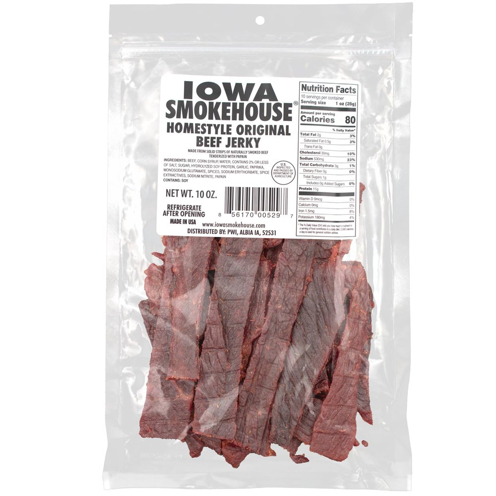 IOWA SMOKEHOUSE Beef Jerky, Home Style Original - Thick & Tender Cuts - 12g of Protein, All USA Beef - 10 Oz