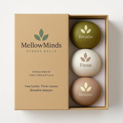 MellowMinds Stress Balls for Adults  3-Pack Therapy & Sensory Balls for Stress Relief, Lycra + TPR, Anxiety & Focus  Calming Fidget Balls with 3 Resistance Levels  Giftable Set for Office & Home