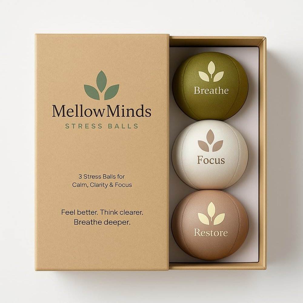 MellowMinds Stress Balls for Adults  3-Pack Therapy & Sensory Balls for Stress Relief, Lycra + TPR, Anxiety & Focus  Calming Fidget Balls with 3 Resistance Levels  Giftable Set for Office & Home
