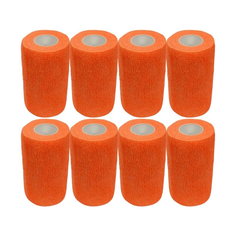 4" Cohesive Flexible Bandage Wrap 8 Pack | Self-Adherent Vet Tape for Animal Use | Breathable, Easy Tear, No Clips Required | Ideal for Horses, Dogs, Livestock, Pets (Florescent Orange)