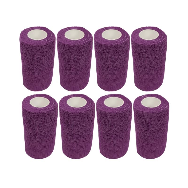 4" Cohesive Flexible Bandage Wrap 8 Pack | Self-Adherent Vet Tape for Animal Use | Breathable, Easy Tear, No Clips Required | Ideal for Horses, Dogs, Livestock, Pets (Purple)