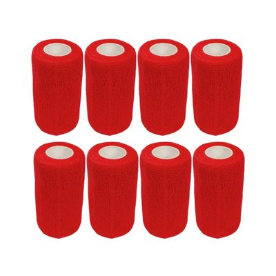 4" Cohesive Flexible Bandage Wrap 8 Pack | Self-Adherent Vet Tape for Animal Use | Breathable, Easy Tear, No Clips Required | Ideal for Horses, Dogs, Livestock, Pets (Red)