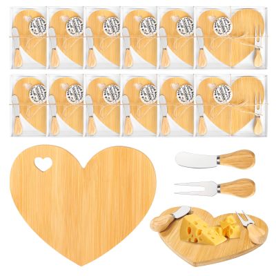 12 Sets Bridal Baby Shower Prizes for Game Winners Bamboo Love Mini Charcuterie Cheese Boards Butter Spreaders Forks with Thank You Tags Gift Box for Guests Wedding Birthday Party Favors