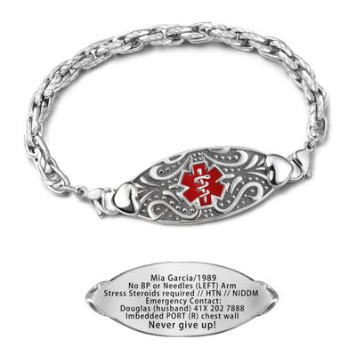 ASTERY Custom Medical Alert Bracelet for Women with Free Engraving,Personalized Emergency Identification Bracelet Waterproof Diabetic Women's Medical Alert ID Bracelet