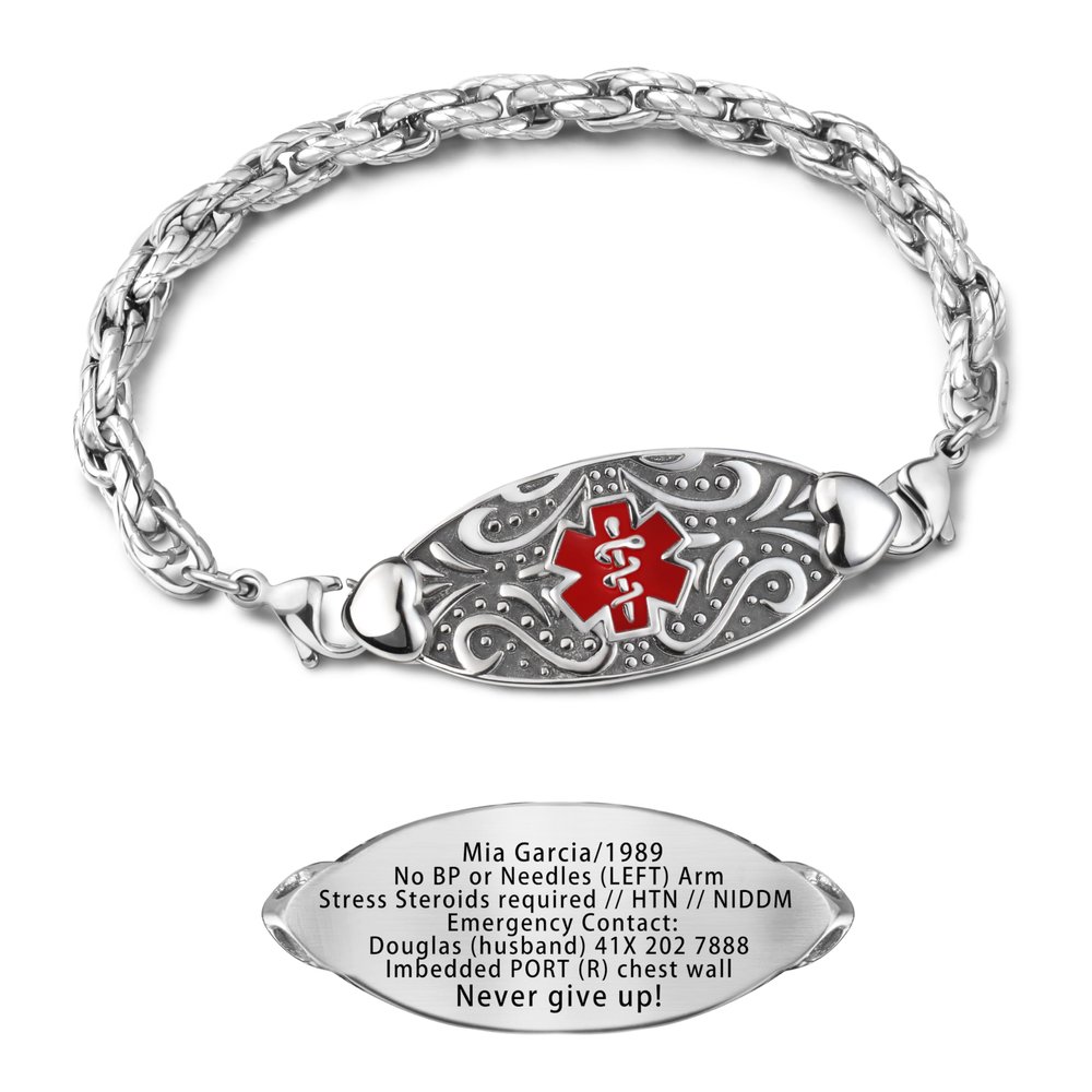 ASTERY Custom Medical Alert Bracelet for Women with Free Engraving,Personalized Emergency Identification Bracelet Waterproof Diabetic Women's Medical Alert ID Bracelet