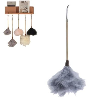 16 Inch Ostrich Feather Duster with Wood Handle,Effortless Elegance with Premium Reusable Design,Cleaning of Delicate Items, Antiques, and Electronics,for Home, Office and Kitchen (Gray)