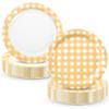 Houuqe 48pcs Yellow Gingham Party Plates 7 Inch Checkered Plaid Dessert Plates Disposable Yellow and White Paper Plate for Fall Picnic BBQ Birthday Summer Dinner Party Supplies view 1