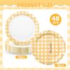 Houuqe 48pcs Yellow Gingham Party Plates 7 Inch Checkered Plaid Dessert Plates Disposable Yellow and White Paper Plate for Fall Picnic BBQ Birthday Summer Dinner Party Supplies view 2