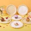 Houuqe 48pcs Yellow Gingham Party Plates 7 Inch Checkered Plaid Dessert Plates Disposable Yellow and White Paper Plate for Fall Picnic BBQ Birthday Summer Dinner Party Supplies view 3