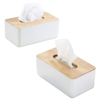 BUGUUYO Wood Tissue Box Cover Rectangular Natural Oak Tissue Holder for Home Office Decorative Container Easy Access for Desktop Use