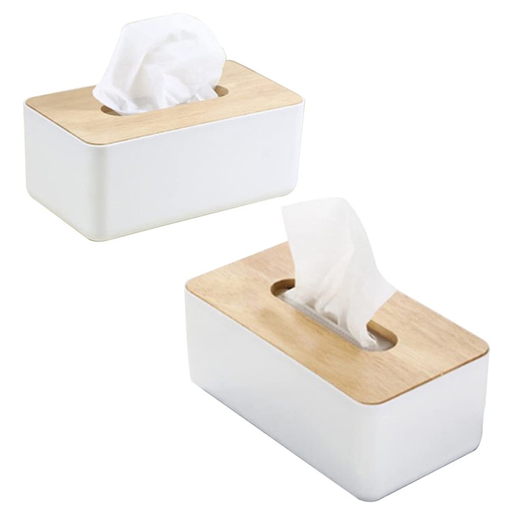 BUGUUYO Wood Tissue Box Cover Rectangular Natural Oak Tissue Holder for Home Office Decorative Container Easy Access for Desktop Use
