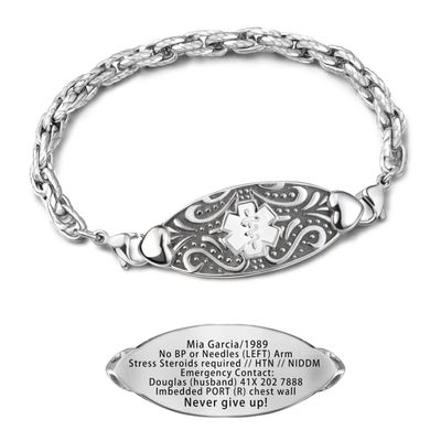 ASTERY Custom Medical Alert Bracelet for Women with Free Engraving,Personalized Emergency Identification Bracelet Waterproof Diabetic Women's Medical Alert ID Bracelet,6.0 to 9.0 Inches