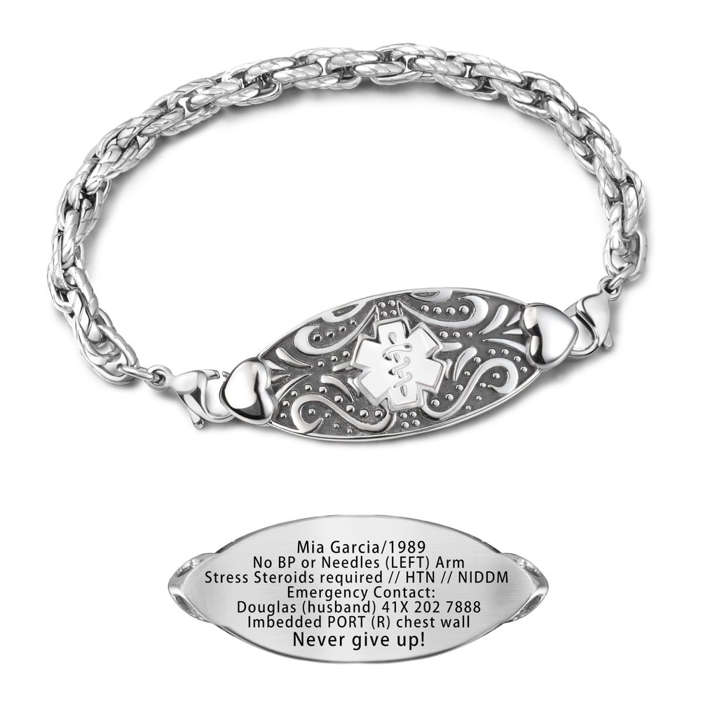 ASTERY Custom Medical Alert Bracelet for Women with Free Engraving,Personalized Emergency Identification Bracelet Waterproof Diabetic Women's Medical Alert ID Bracelet,6.0 to 9.0 Inches