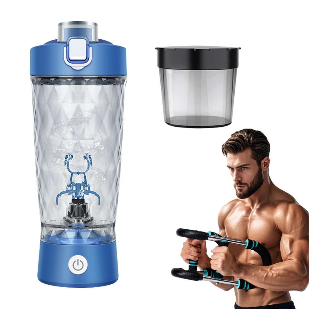 7500 rpm Problend Shaker Smooth Protein Mix Anywhere, 22 oz USB Electric Shaker Bottle, Splash-Proof Flip Cap, For Protein Shakes and Meal Replacements (Blue,With powder box)