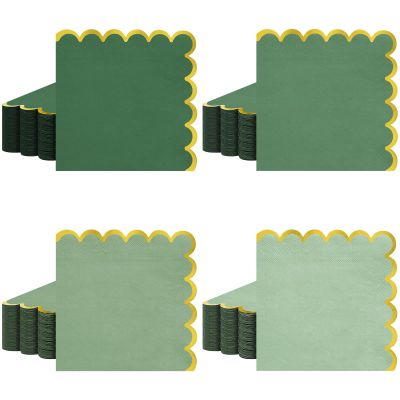 100pack Green Cocktail Napkins - 5 Inch Disposable Dinner Napkins with Gold Foiled Scalloped Edges, Elegant Paper Napkin Beverage Napkin for Wedding, Baby Shower, Bridal Shower, Holiday Party