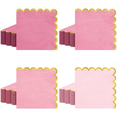 100pack Pink Cocktail Napkins - 5 Inch Disposable Dinner Napkins with Gold Foiled Scalloped Edges, Elegant Paper Napkin Beverage Napkin for Wedding, Baby Shower, Bridal Shower, Holiday Party