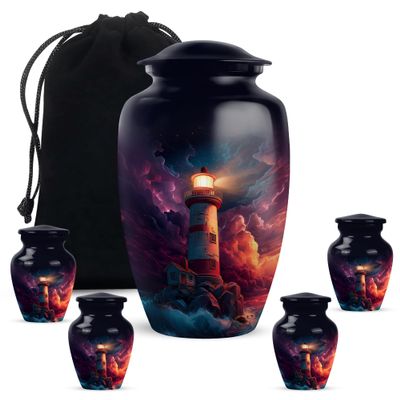 Casketique Lighthouse Funeral Urn for Ashes for Women - Large Pink Burial Urns for Human Ashes Adult Man 1 Large 4 Keepsake - Purple Cremation Urn - Black Memorial Urns for Adult Male - 10 & 3 Inch