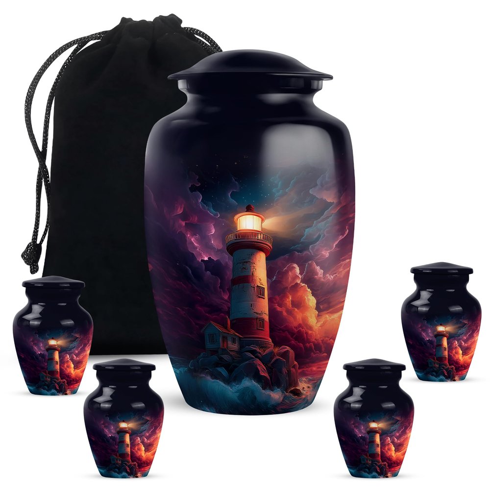 Casketique Lighthouse Funeral Urn for Ashes for Women - Large Pink Burial Urns for Human Ashes Adult Man 1 Large 4 Keepsake - Purple Cremation Urn - Black Memorial Urns for Adult Male - 10 & 3 Inch