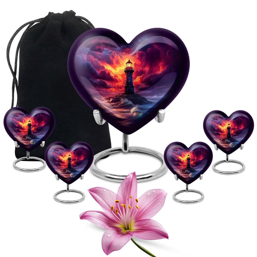 Casketique Lighthouse Funeral Urns for Human Ashes Adult Man - Large Pink Urn for Ashes for Women 1 Large 4 Keepsake - Purple Urn for Female Memorial Ash Container for Mom - 8 & 3 Inch