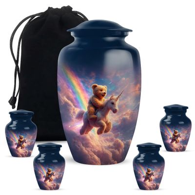 Casketique Teddy Bear Cremation Urns for Adults Humans - Small Dad Urn for Human Ashes - Large Urn for Ash for Adult Humans - Burial Urns for Ashes Set of 5-10 & 3 Inch