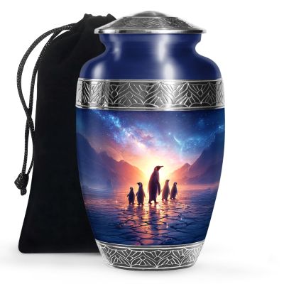 KARYLIZ Penguin Large Urns for Human Ashes - Cremation Urn for Female & Male - Unique Urns for Brother Sister - Memorial Gifts for Home - Human Remains - Funeral and Burial Urn for Family - 10 Inch