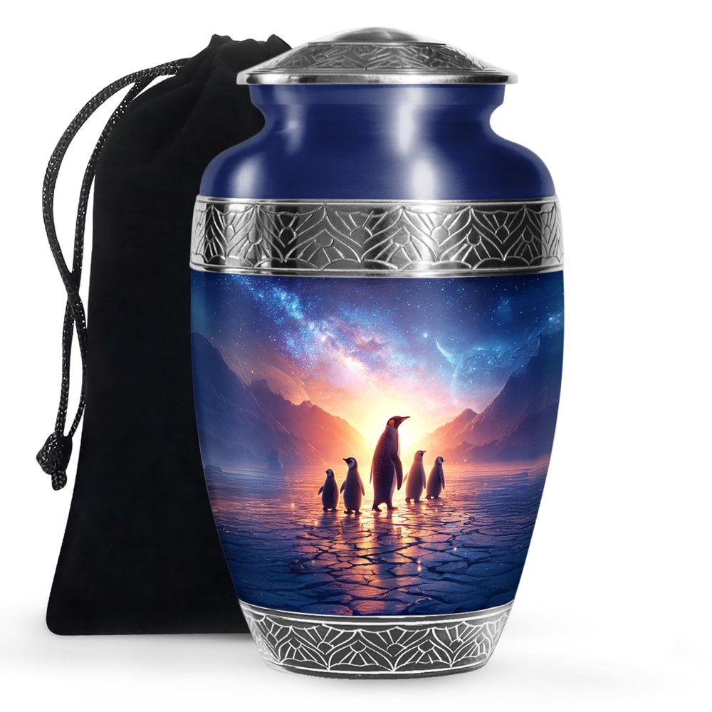 KARYLIZ Penguin Large Urns for Human Ashes - Cremation Urn for Female & Male - Unique Urns for Brother Sister - Memorial Gifts for Home - Human Remains - Funeral and Burial Urn for Family - 10 Inch