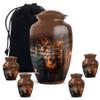 JAGLASH Guitar Cremation Urns for Human Ashes Large - Keepsake Brown Funeral Urn for Adult Female & Male - Decorative Cremains Containers for Father - Remembrance Gift for Loss (1 Large & 4 Keepsake) view 1