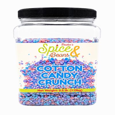 Cotton Candy Crunch 2.5 lb | Dessert Topping & Decoration for Ice Cream, Sundaes, Cakes, Cupcakes, Milkshakes & Frozen Yogurt | Bulk Reusable Bottle | Dasher's Spice & Beans
