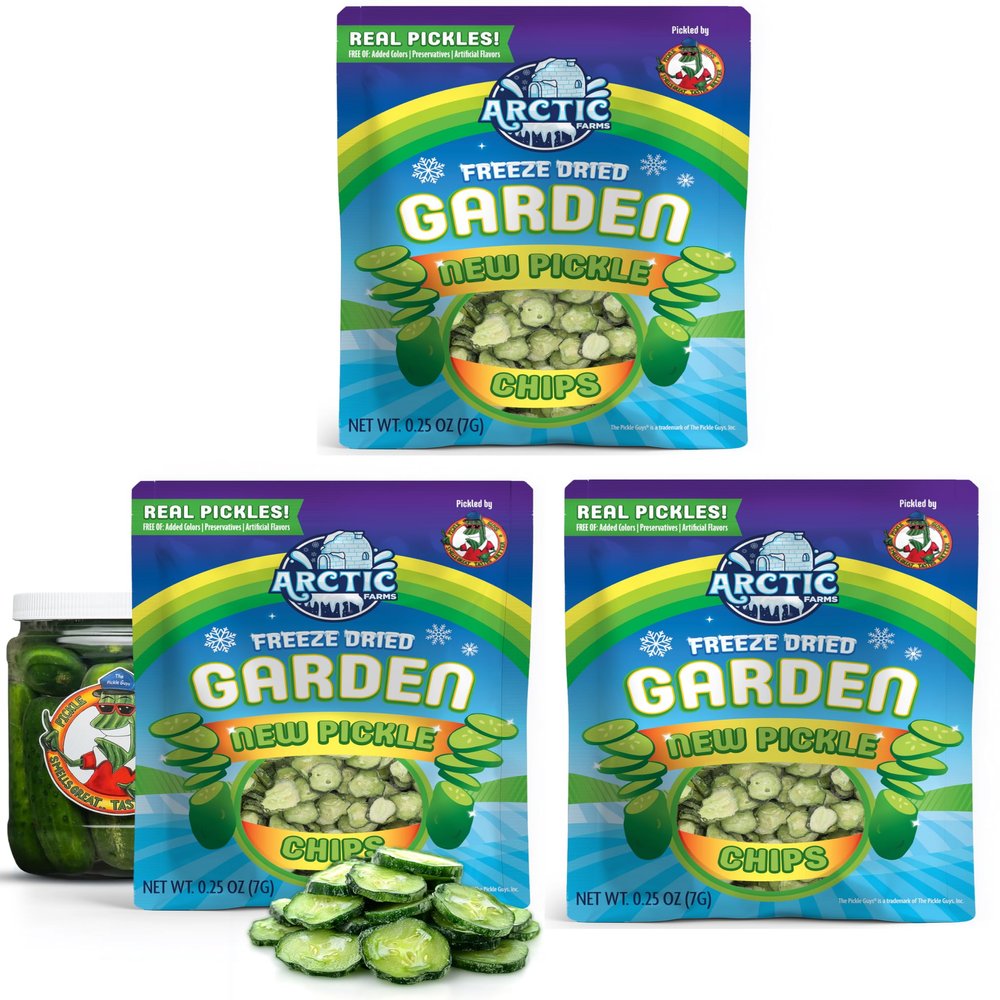 Arctic Farms Freeze Dried New Pickle Chips From The Pickle Guys (Minimal Salt) (Pack of 3, Small bags)