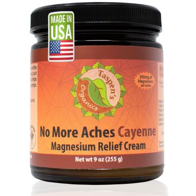 Taspen's Organics Magnesium No More Aches Cayenne Relief Cream Pain, Tension & Nerve Comfort Muscle Relief Warming with Cayenne, Ginger, Arnica & St. John's Wort Topical Fast Relief (9 oz)