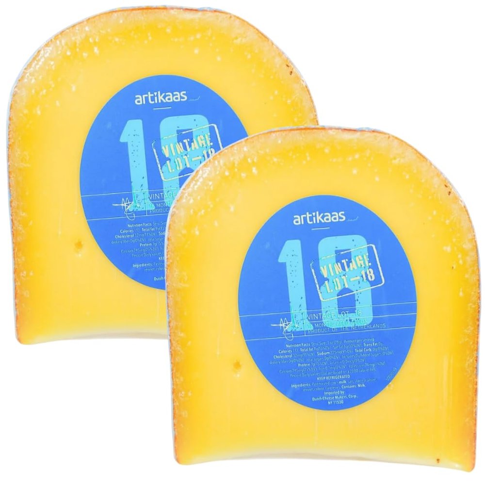Artkaas 18-Month Aged Gouda Cheese 8 oz | Firm Texture, Nutty Flavor, Caramel Notes, 2 Packs