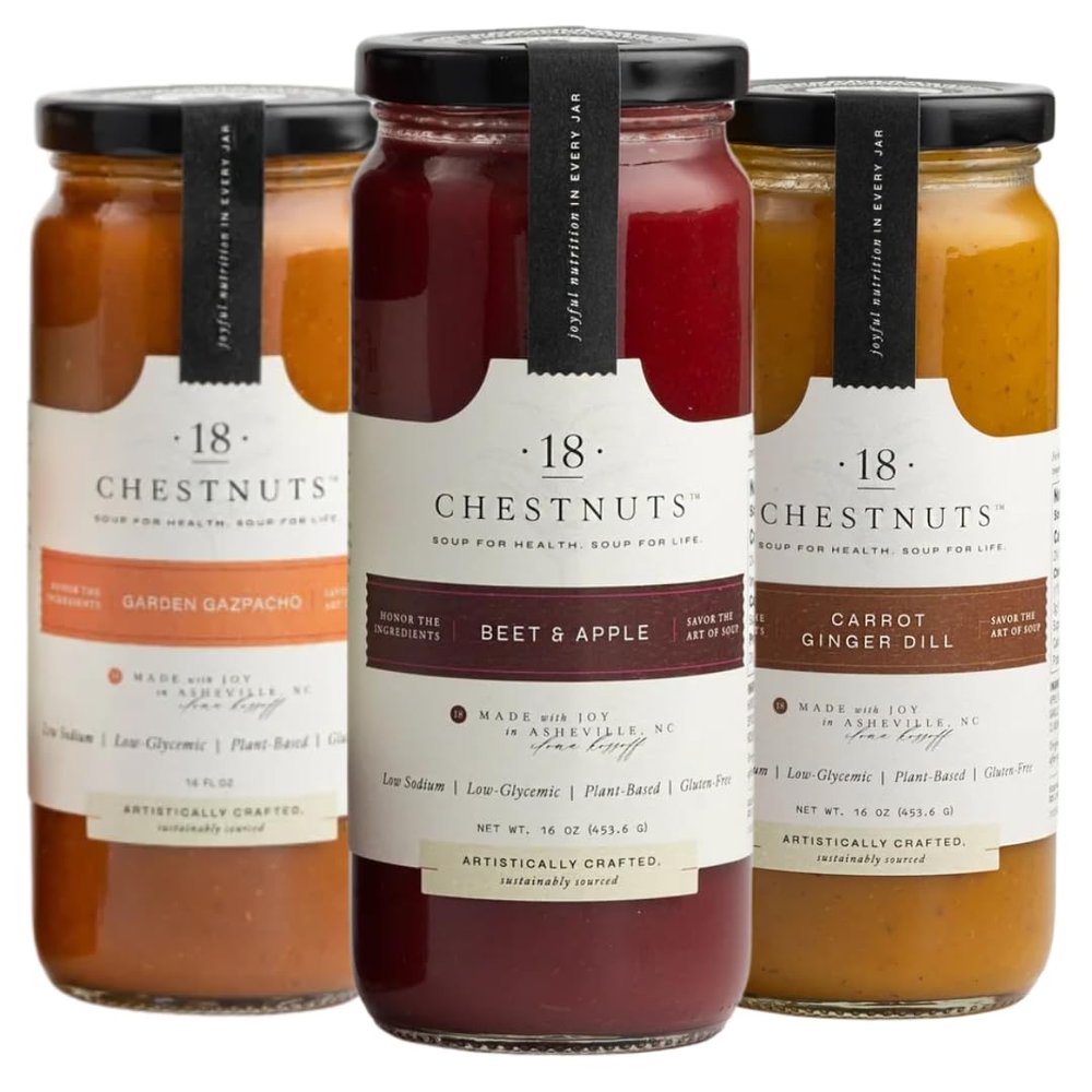 18 Chestnuts Plant Based Soup - Summer Bundle Box: Garden Gazpacho, Beet & Apple, & Carrot Ginger Dill Bundle, Plant Based & Gluten Free - 3 Jars