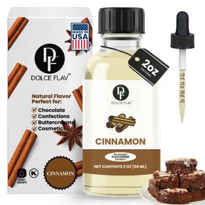Dolce Flav Natural Cinnamon Extract 2 Ounce Oil-Soluble Kosher, Sugar-Free, Concentrated Spice Flavor for Candy, Chocolates & Desserts, Includes Measured Dropper