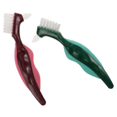 ORFOFE 2pcs Dentures Brush Cleaner: for Oral Care Hard Bristle False Cleaner Dual-Head Deep Cleaning Brush Ideal for Seniors