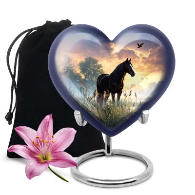 KARYLIZ Horse Urns for Human Ashes Women - Grey Heart Shaped Cremation Urns for Human Ashes - Funeral Urns for Female - Decorative Memorial Urn for & Men - Large Funeral Urn for Male - 10 Inch