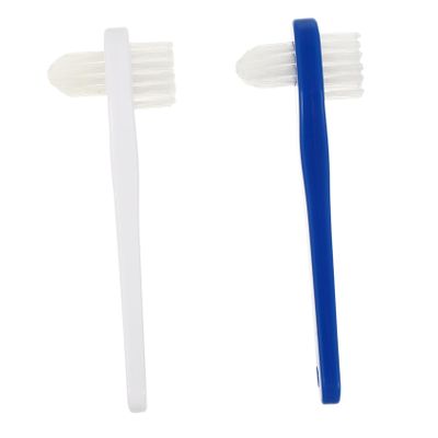 Ipetboom 2pcs Shaped Denture Brush for False Teeth Double Sided Cleaning Tools Gentle Bristles Travel Toothbrushes Long Handle