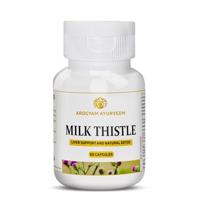 Dr. Pushp's Arogyam Ayurvedm Milk Thistle Capsules 600mg Natural Liver Support Supplement| Helps Detox and Cleanse Liver| Supports Digestion and Wellness| Gluten Free 60 Capsules