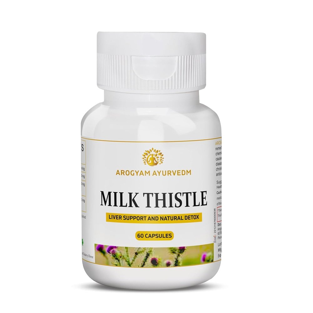 Dr. Pushp's Arogyam Ayurvedm Milk Thistle Capsules 600mg Natural Liver Support Supplement| Helps Detox and Cleanse Liver| Supports Digestion and Wellness| Gluten Free 60 Capsules