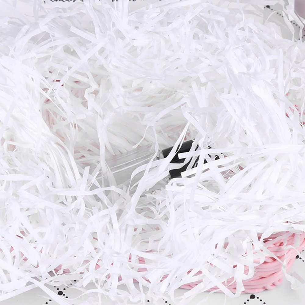 DINHEAROM 100g Shredded Paper Filler for Boxes White Crinkle Cut Party Supplies for Birthdays Weddings and Holidays Attractive Box Filling Material