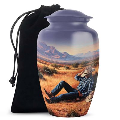 Casketique Cowboy Funeral Urns for Adult Male - Large Purple Burial Urn for Ashes for Women - Cremation Urn - Memorial Urns for Human Ashes Adult Female - 10 Inch