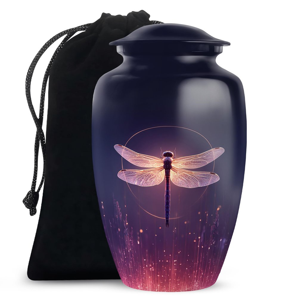 Casketique Dragonfly Cremation Urns for Adult Ashes Male - Large Purple Burial Urn for Ashes for Women - Memorial Urns for Adult Male - Purple Funeral Urn for Mom and Dad - 10 Inch
