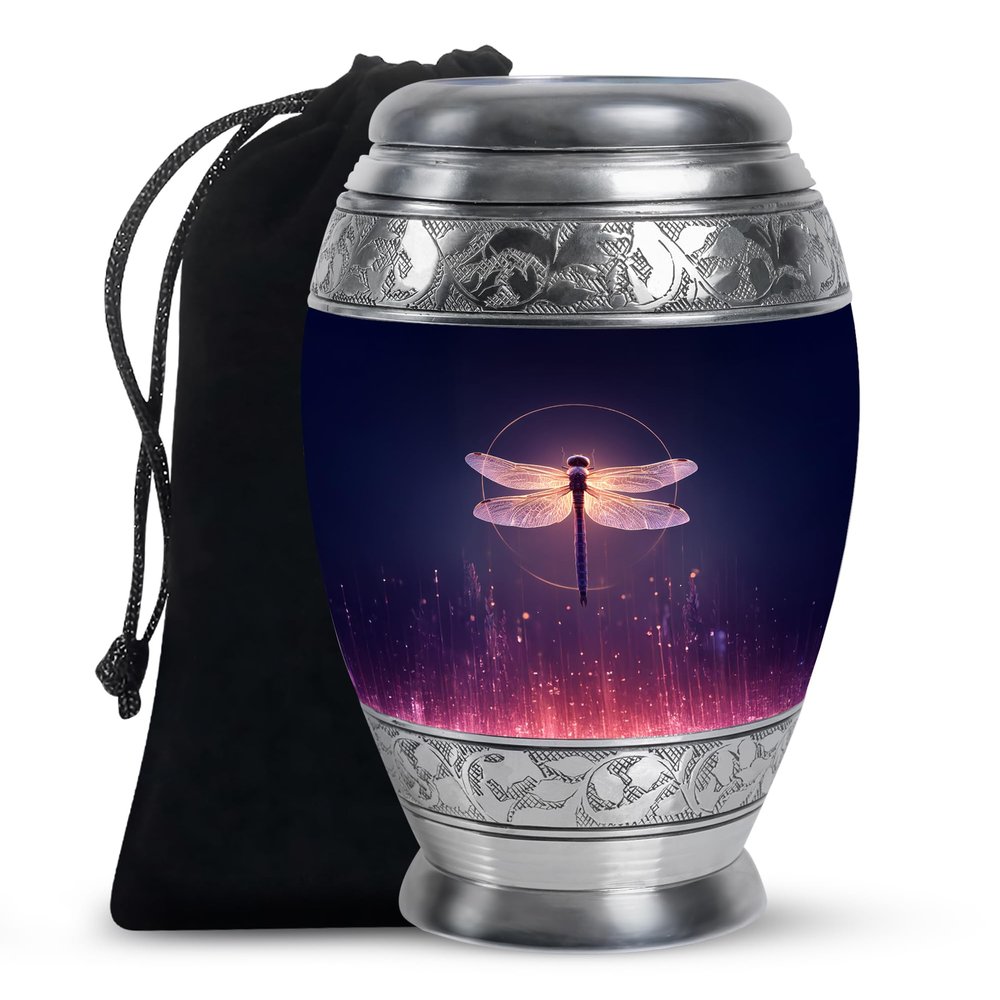 Casketique Dragonfly Funeral Urn for Ashes for Women - Large Purple Cremation Urns Adult Male Ashes - Memorial Urn for Mom - Purple Funeral Ash Container for Dad - 10 Inch