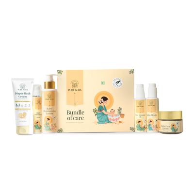 Pure Aura Baby's 6-Month Skincare Kit, Ayurvedic Shampoo, Body Wash, Sunscreen, Diaper Rash Cream, Massage Cream & Oil, for Newborns & Toddlers