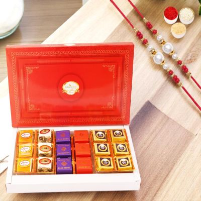 Ghasitaram Gifts Jaiccha Rakhi Gifts for Brothers Best Assorted Bites 18 pcswith 2 Rakhis
